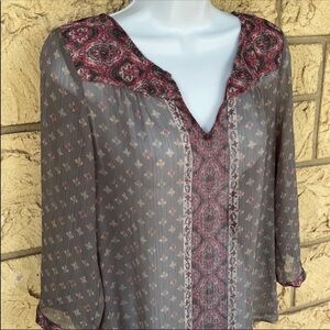sheer blouse Gray & Pink Cover up Sheer Size Small good for beach Vacation